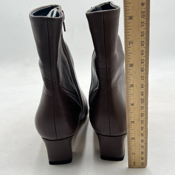 Brown Women's Square Toe Low Chunky Heel Ankle Booties Chic Zip Up Short Boot - Picture 4 of 7